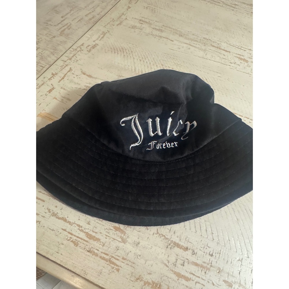 Juicy Couture Black Velour Bucket Hat Juicy Forever Embroidered Y2K Style